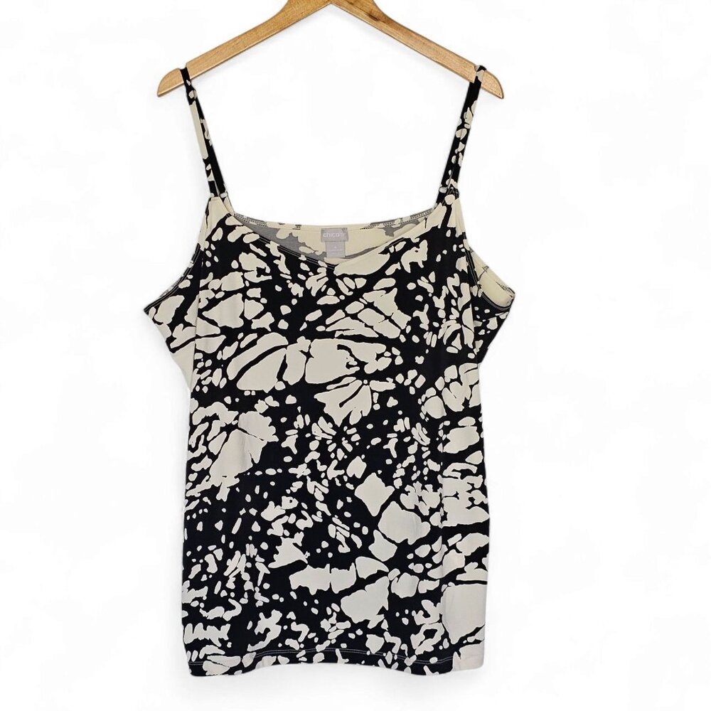 Chicos Sleeveless Tank Top Size 4 / XXL Black Ivory Abstract Print Comfy Stretch